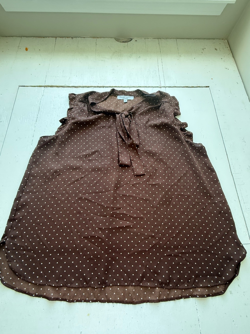 Sweet Rain Brown Polka Dot Tie-Front Sleeveless Camisole